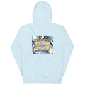 Blue Camo Crab fishing hoodie, back view