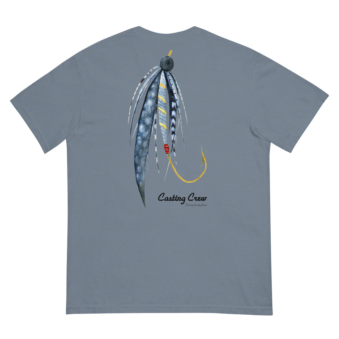 White Casting Crew Jiggin fishing shirt, boat back view