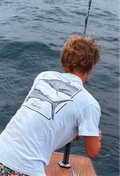 Casting Crew Blue Marlin Fishing Shirt, Boat Back view