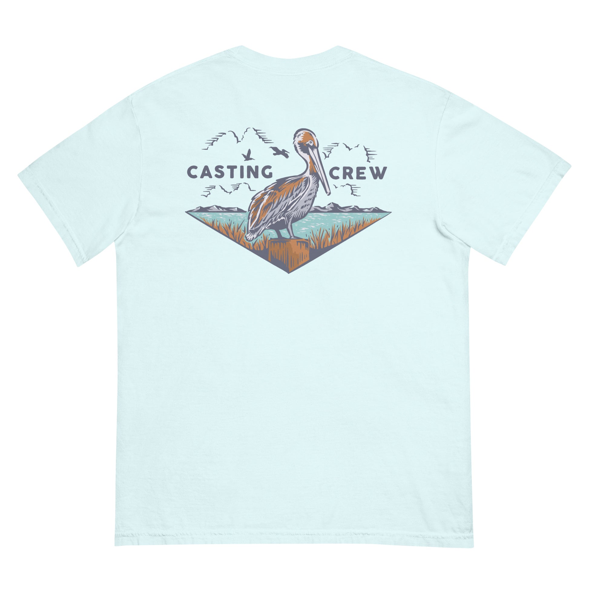 Casting Crew Blue Pelican Perch Fishing Shirt, Back View 