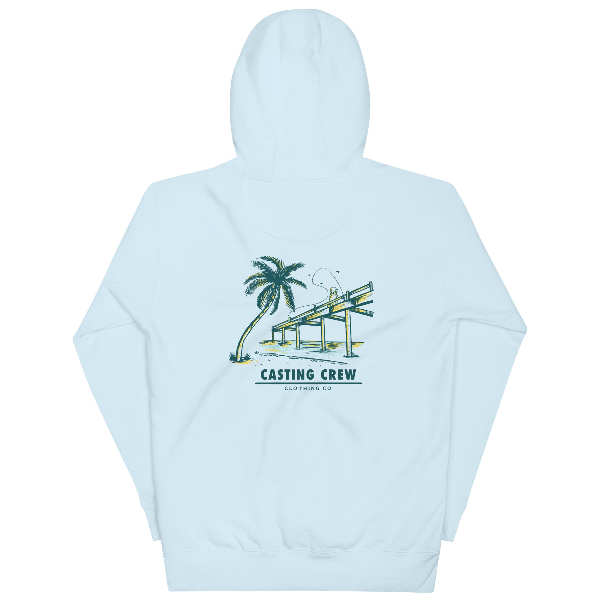Casting Crew Blue Pier-Side Fishing Hoodie, Back View