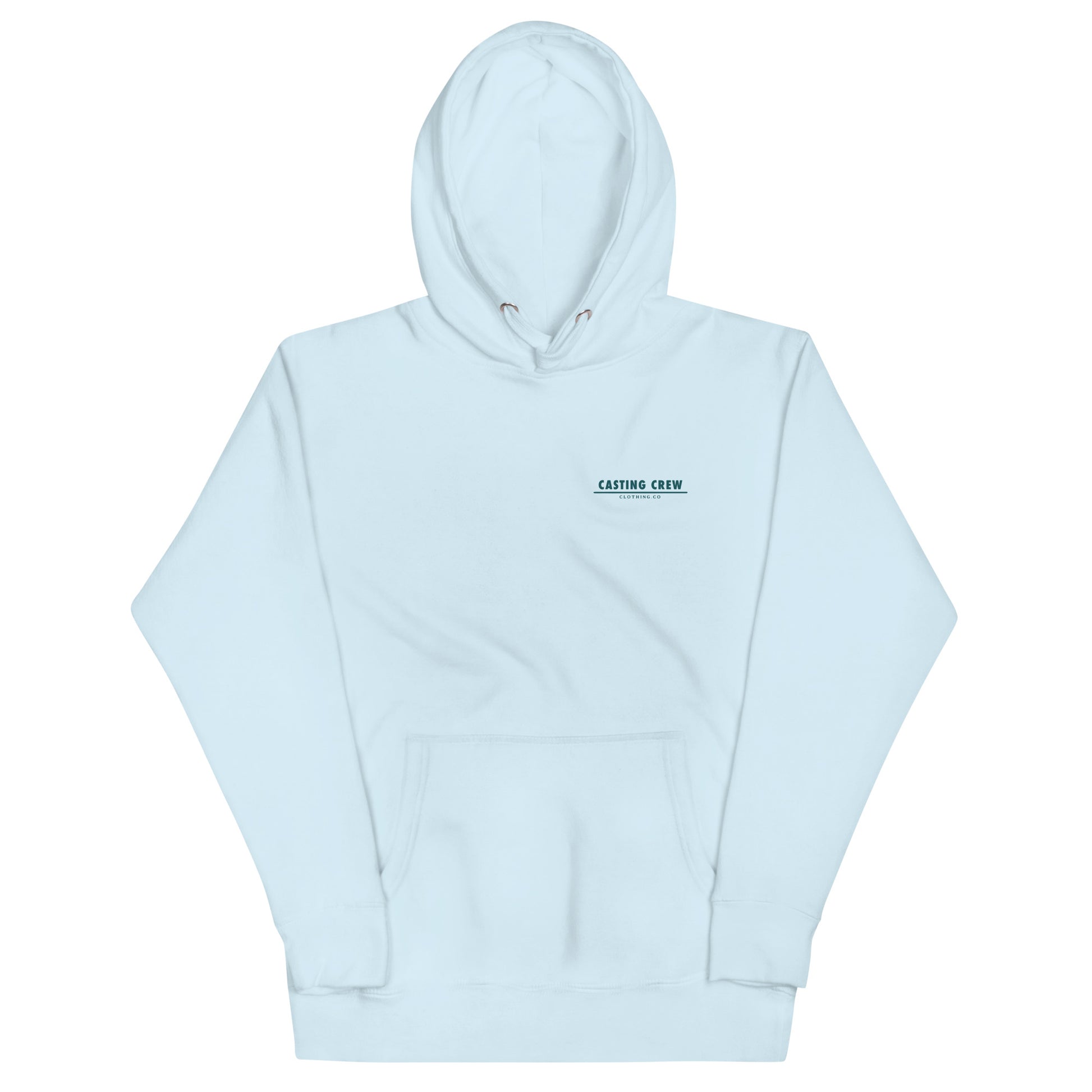 Casting Crew Blue Pier-Side Fishing Hoodie, Front View
