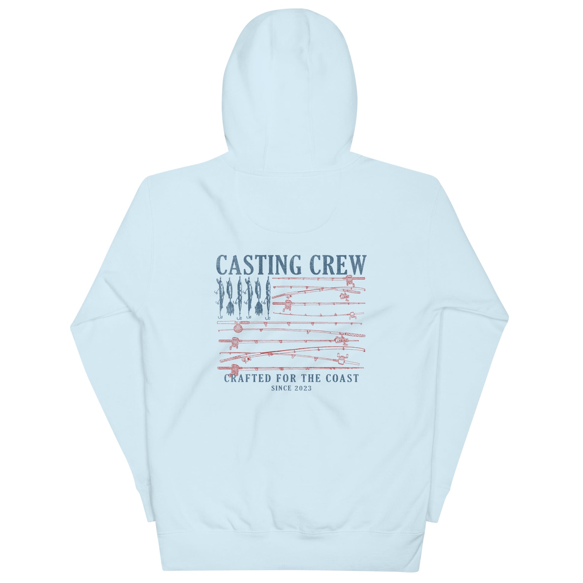Casting Crew Blue USA Fishing Hoodie, Back View
