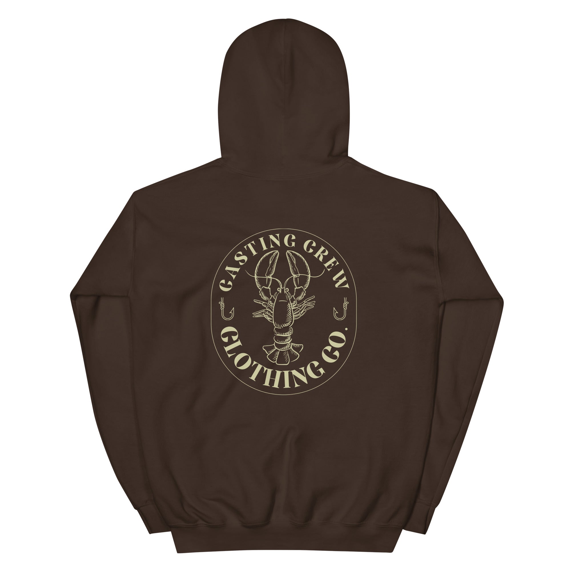 Casting Crew Dark Chocolate Lobster Hunter Fishing Hoodie, Back View