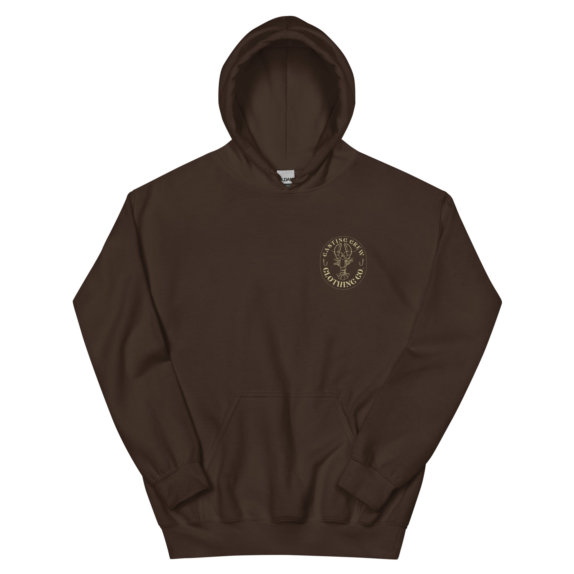 Casting Crew Dark Chocolate Lobster Hunter Fishing Hoodie, Front View