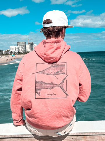 Casting Crew Dirty Rose Marlin Fishing Hoodie, Pier Back View