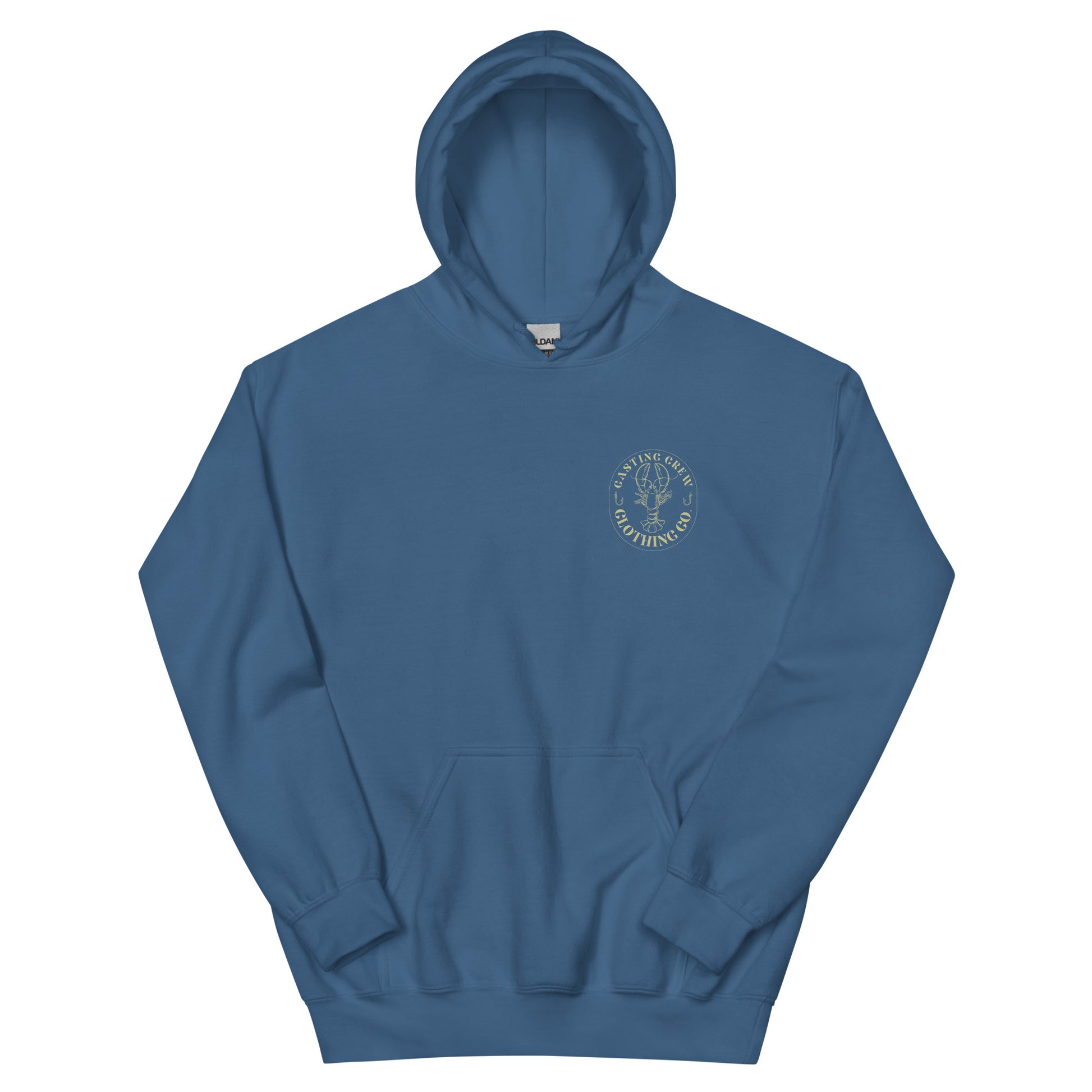 Casting Crew Indigo Blue Lobster Hunter Fishing Hoodie, Front View