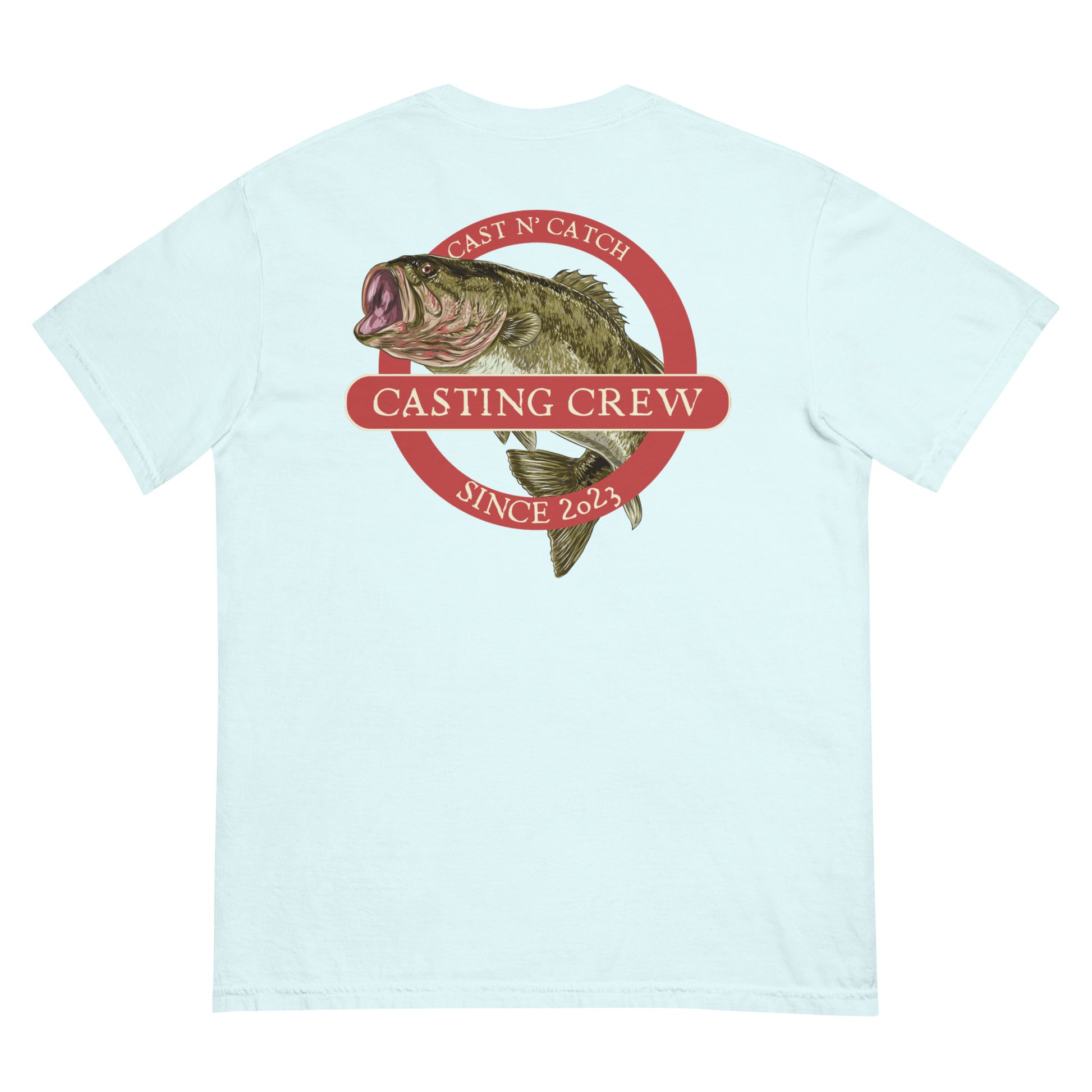 Casting Crew Light Blue Cast N' Catch Bass Fishing Shirt, Back view