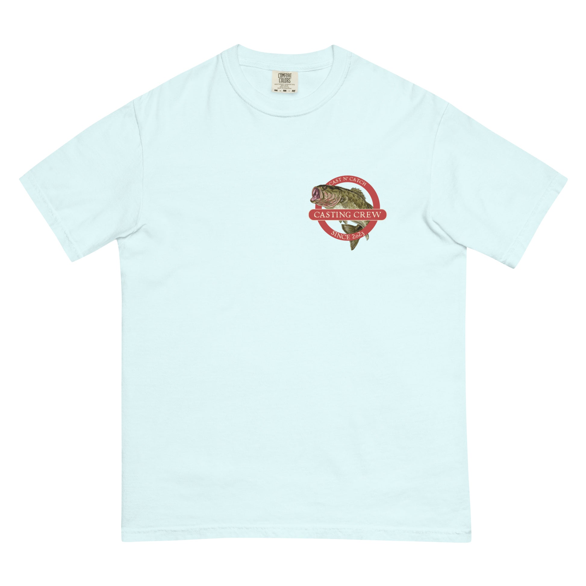 Casting Crew Light Blue Cast N' Catch Bass Fishing Shirt, Front view