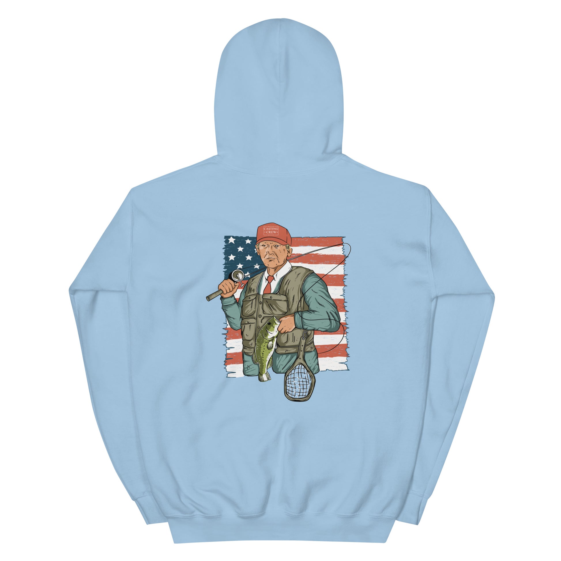 Casting Crew Light Blue Presidential Fishing Hoodie, Back View