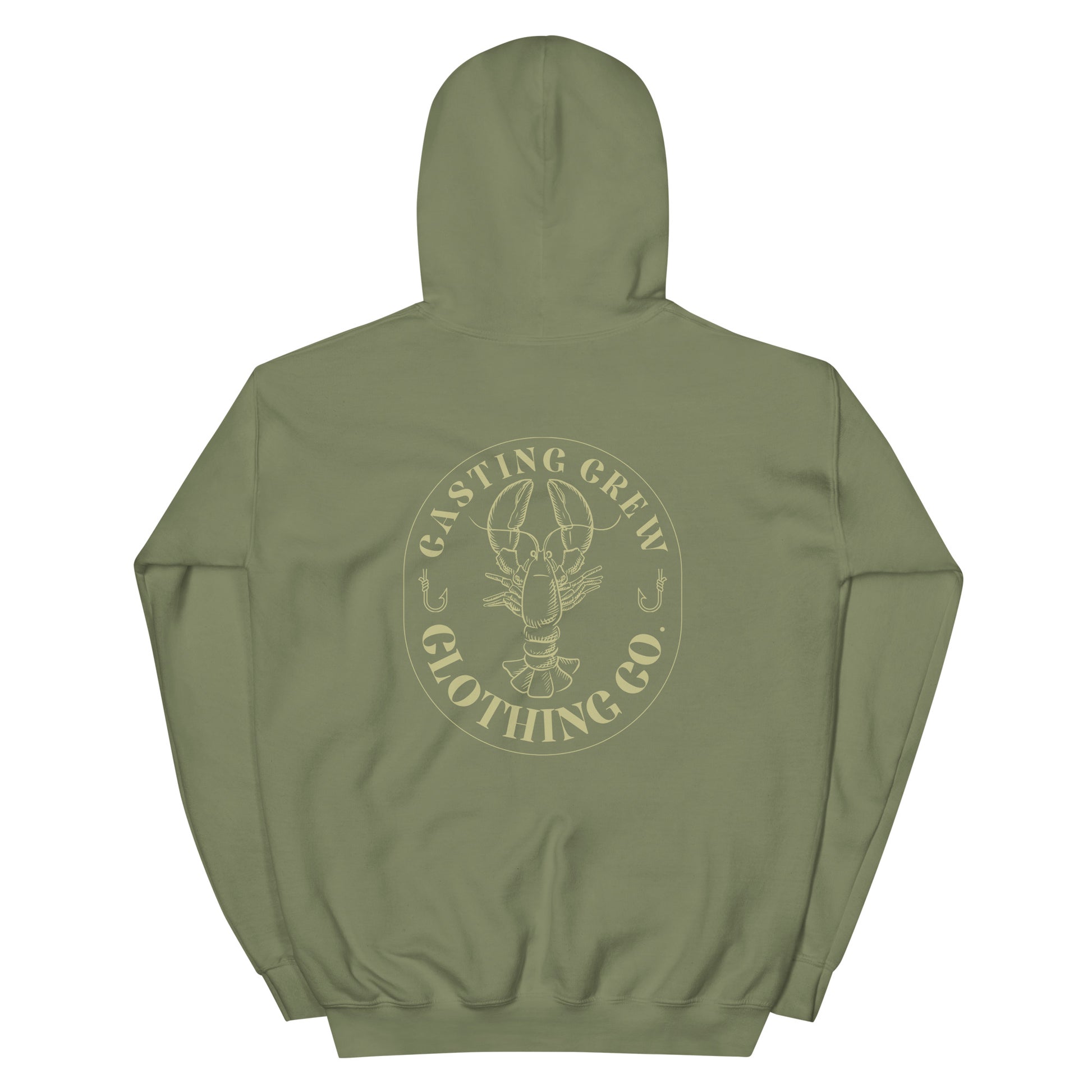 Casting Crew Military Green Lobster Hunter Fishing Hoodie, Back View