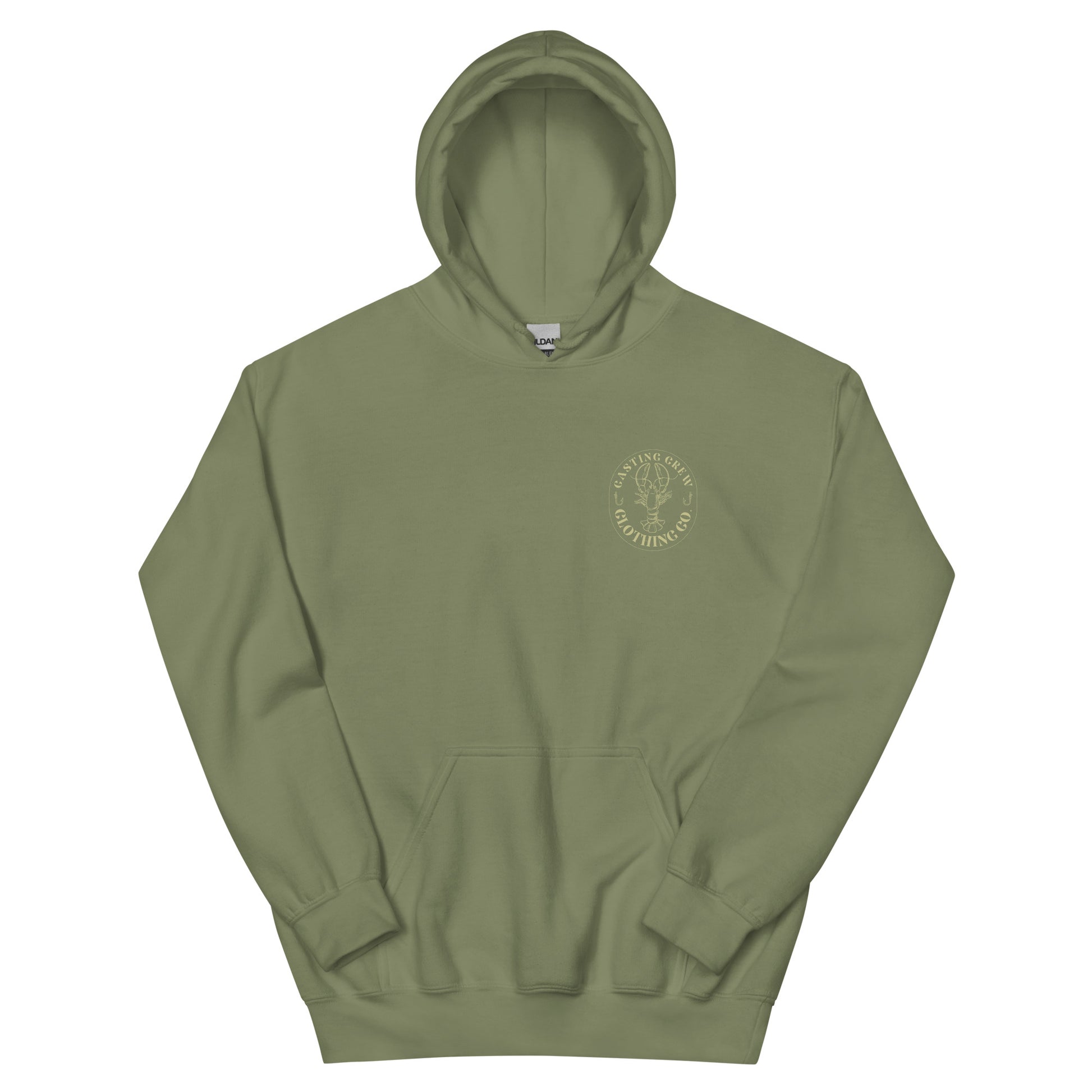 Casting Crew Military Green Lobster Hunter Fishing Hoodie, Front View