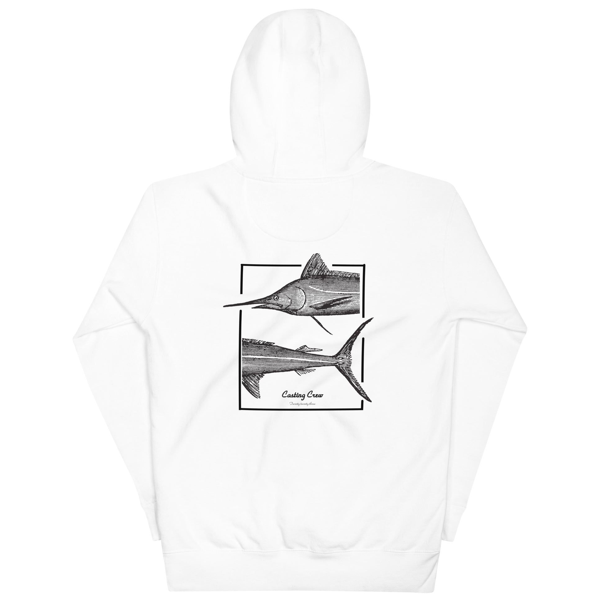 Casting Crew White Marlin Fishing Hoodie, Back View