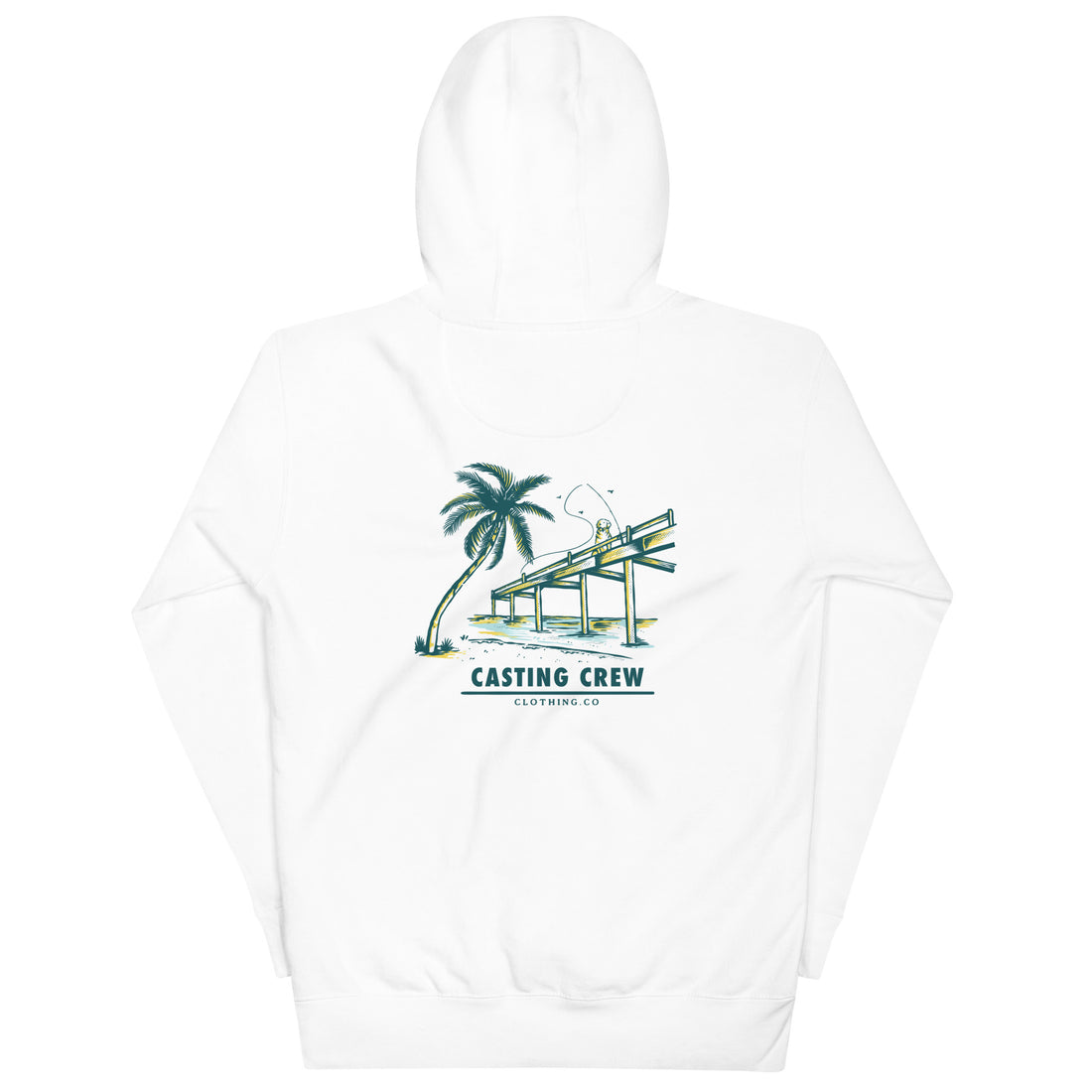 Casting Crew White Pier-Side Fishing Hoodie, Back View