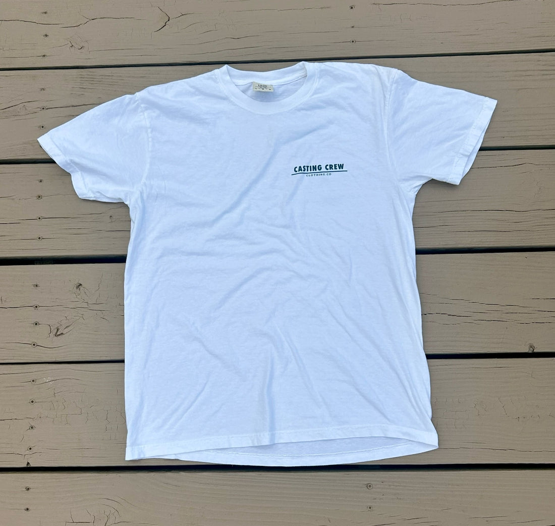 Casting Crew White Pier-side Fishing Shirt, Dock Back View