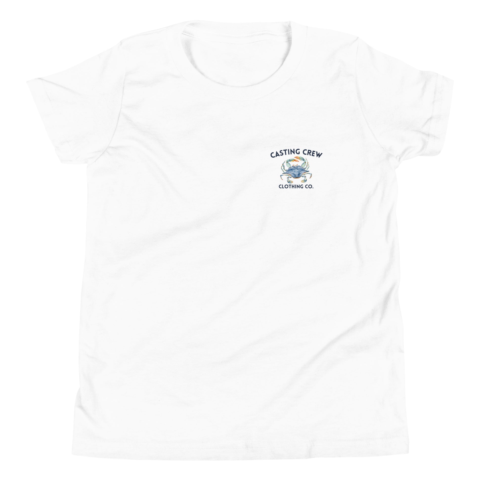 Casting Crew White Youth Camo-Crab Fishing Shirt, Front View