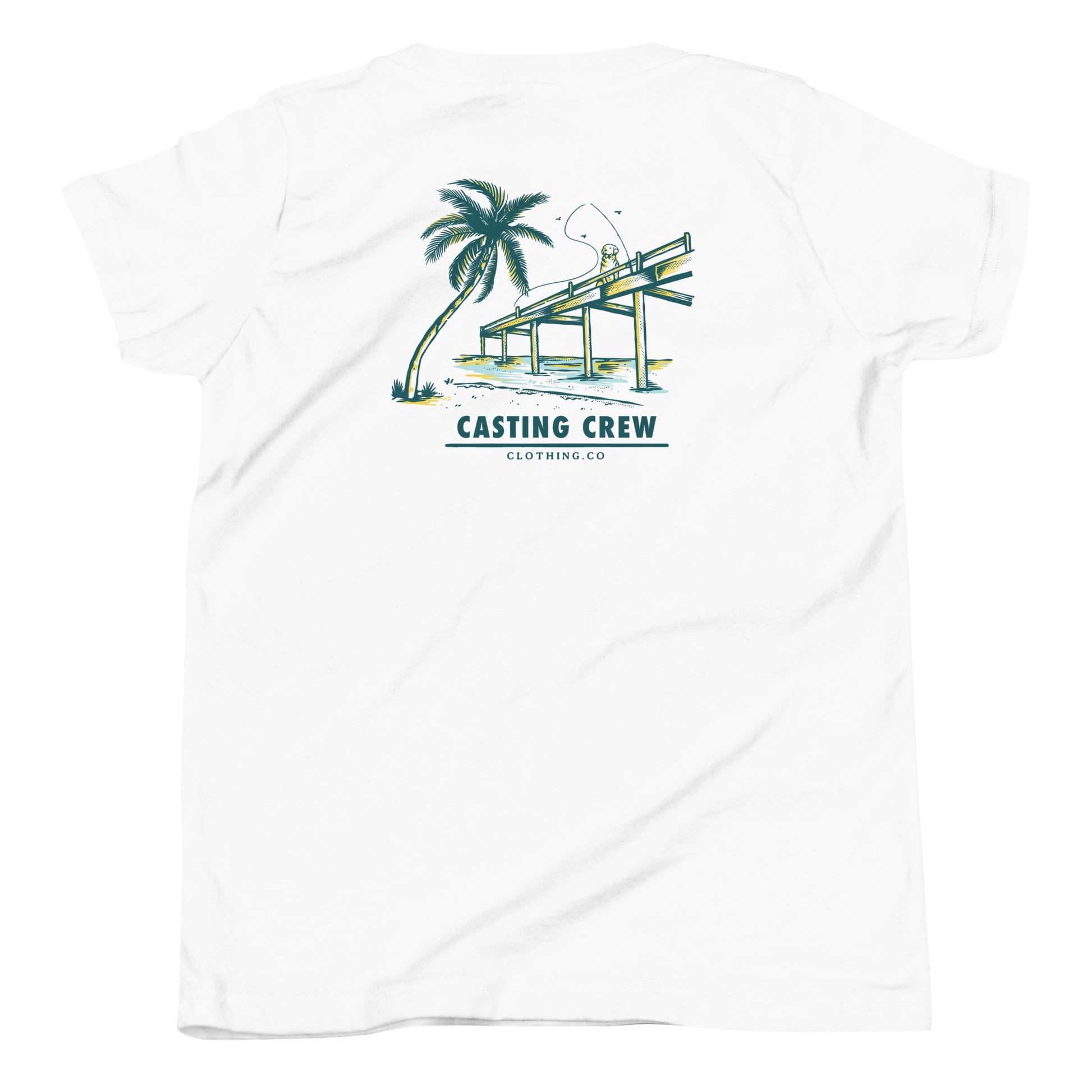 Casting Crew White Youth Pier-Side Fishing Shirt, Back View