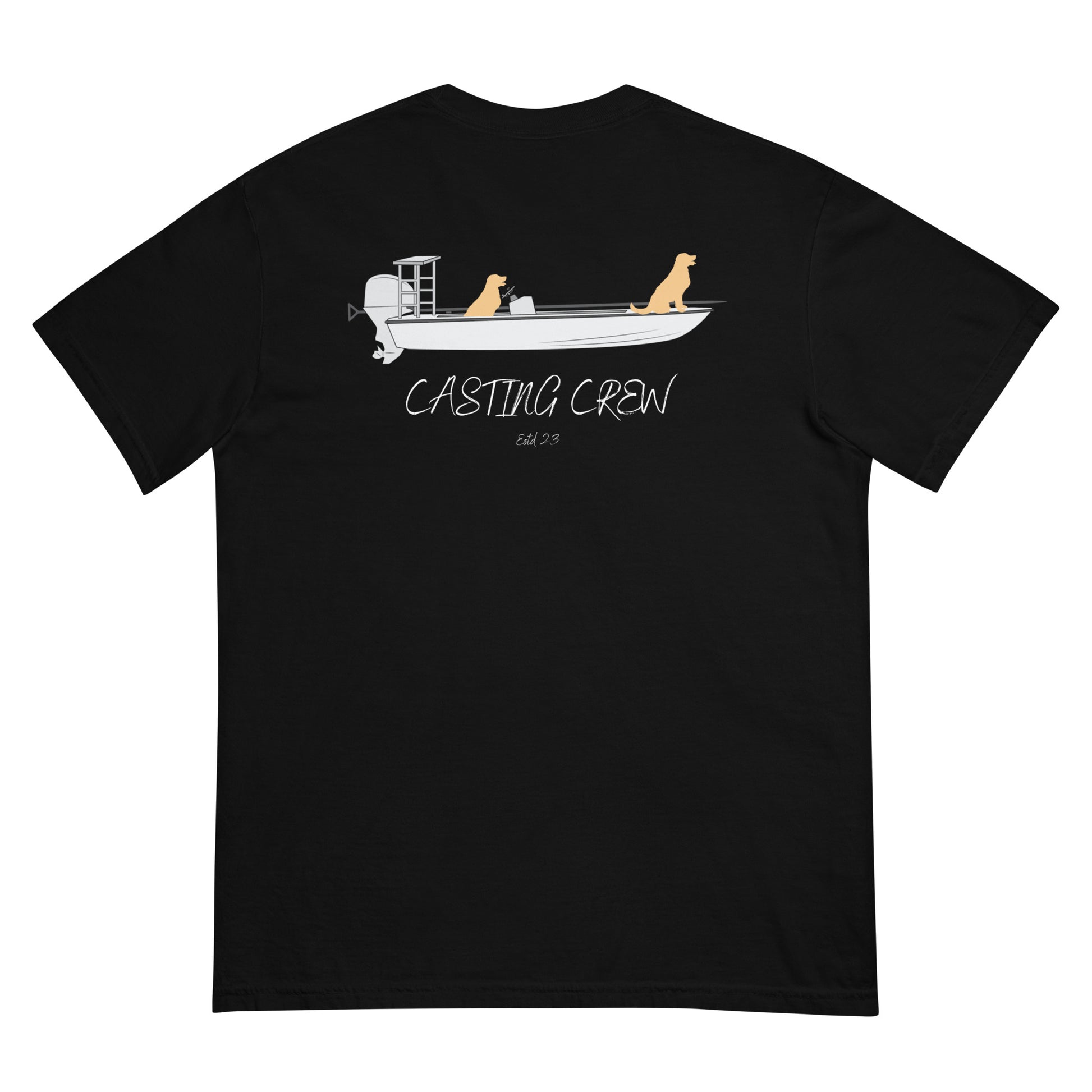 Casting Crew black Paws On Deck Fishing Shirt, back view