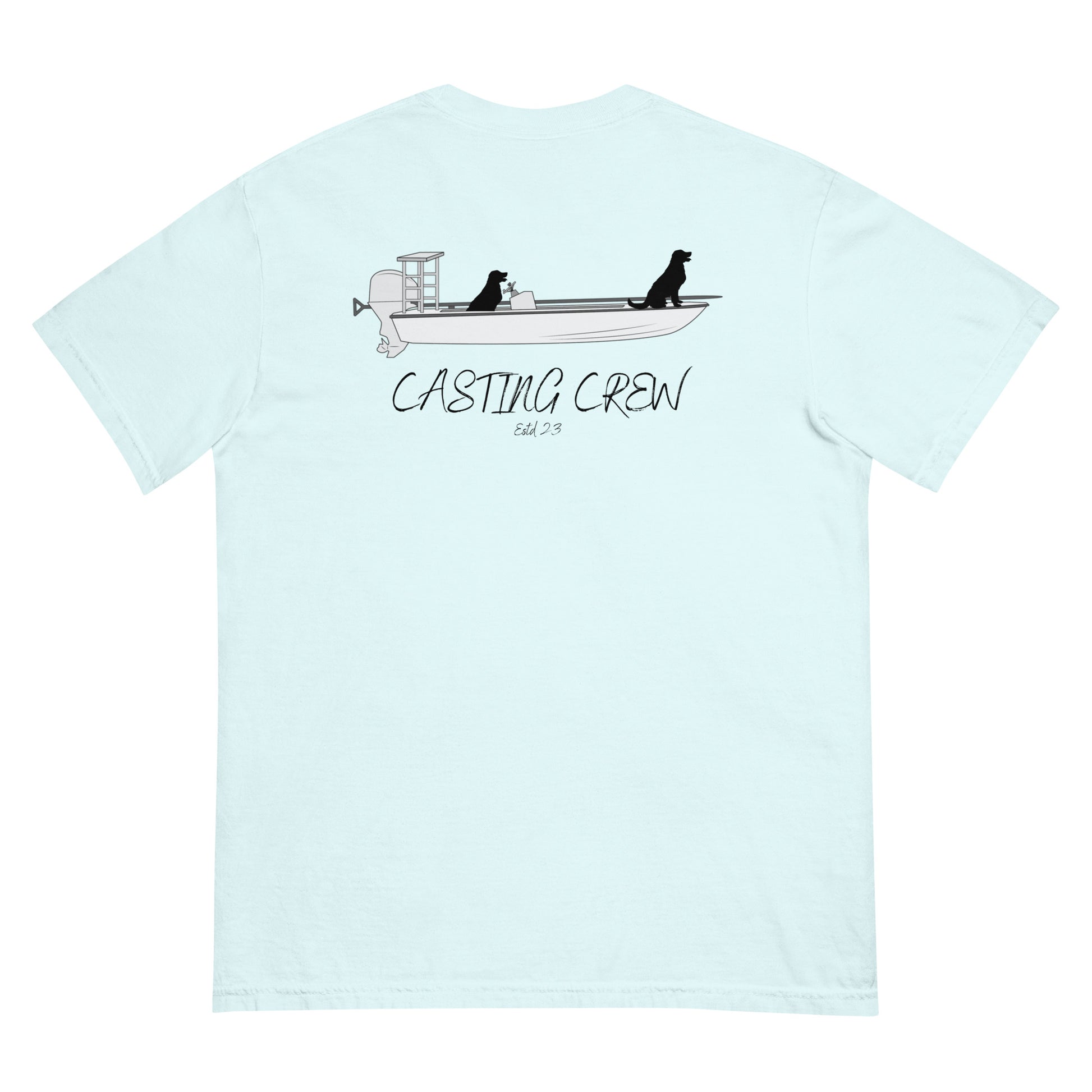 Light Blue Casting Crew All Paws on Deck Fishing Shirt, Back view