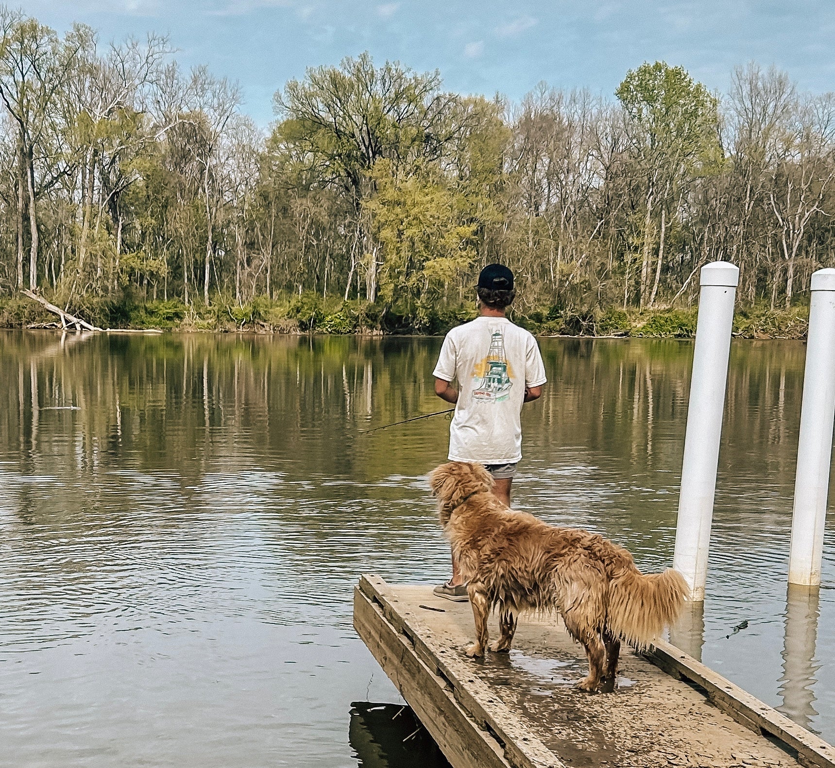 White Boat Day Fishing Shirt, On the fishing dock