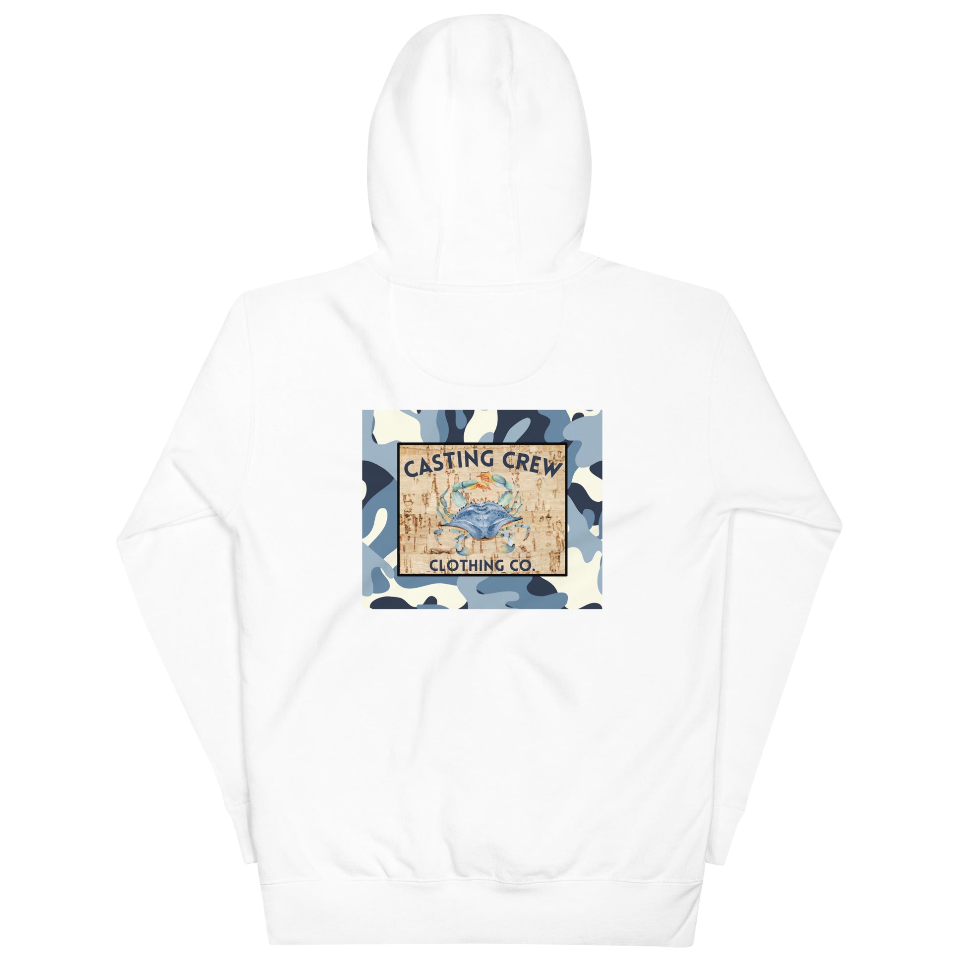 White Camo Crab fishing hoodie, Back view