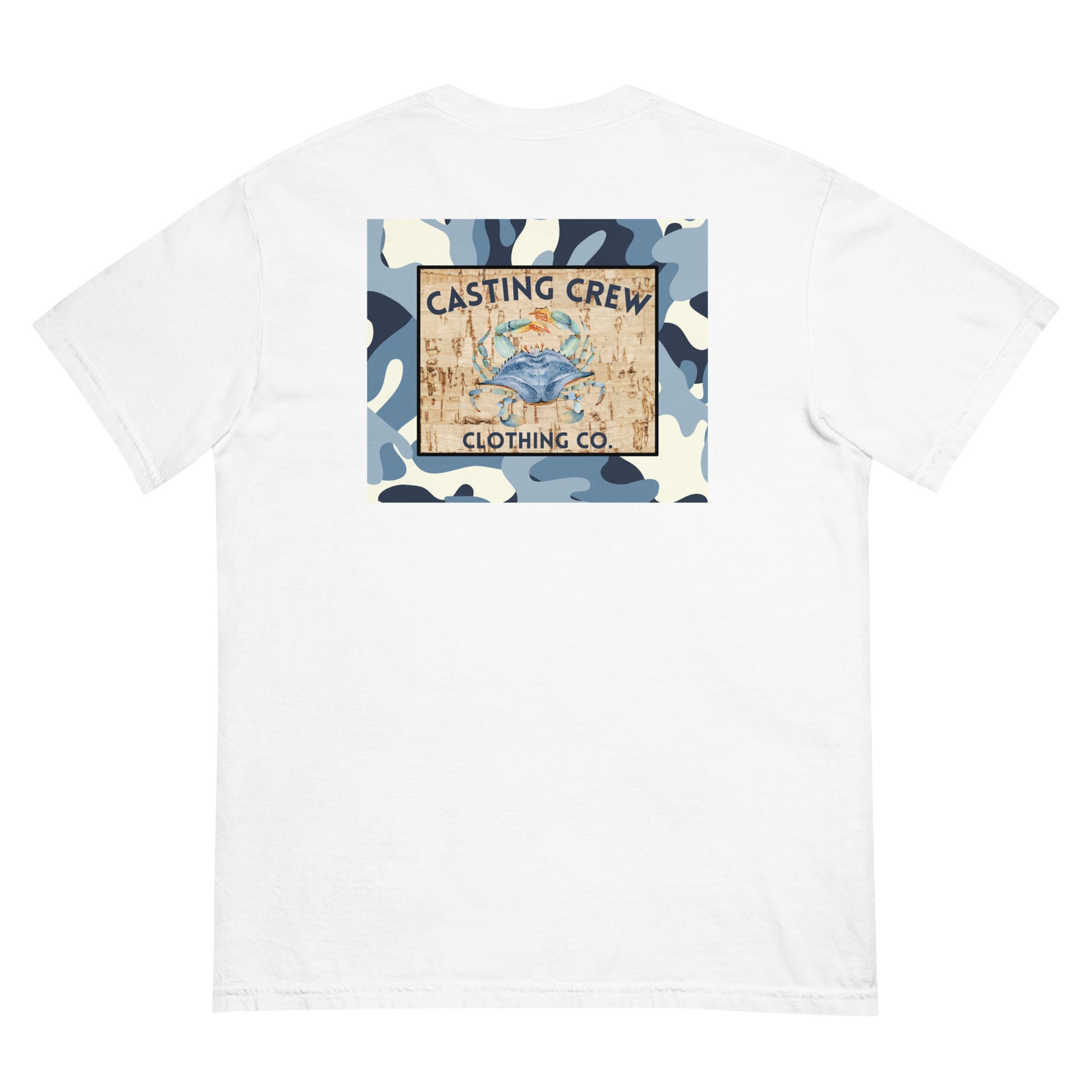 White Casting Crew Camo Crab Fishing Shirt, Back View