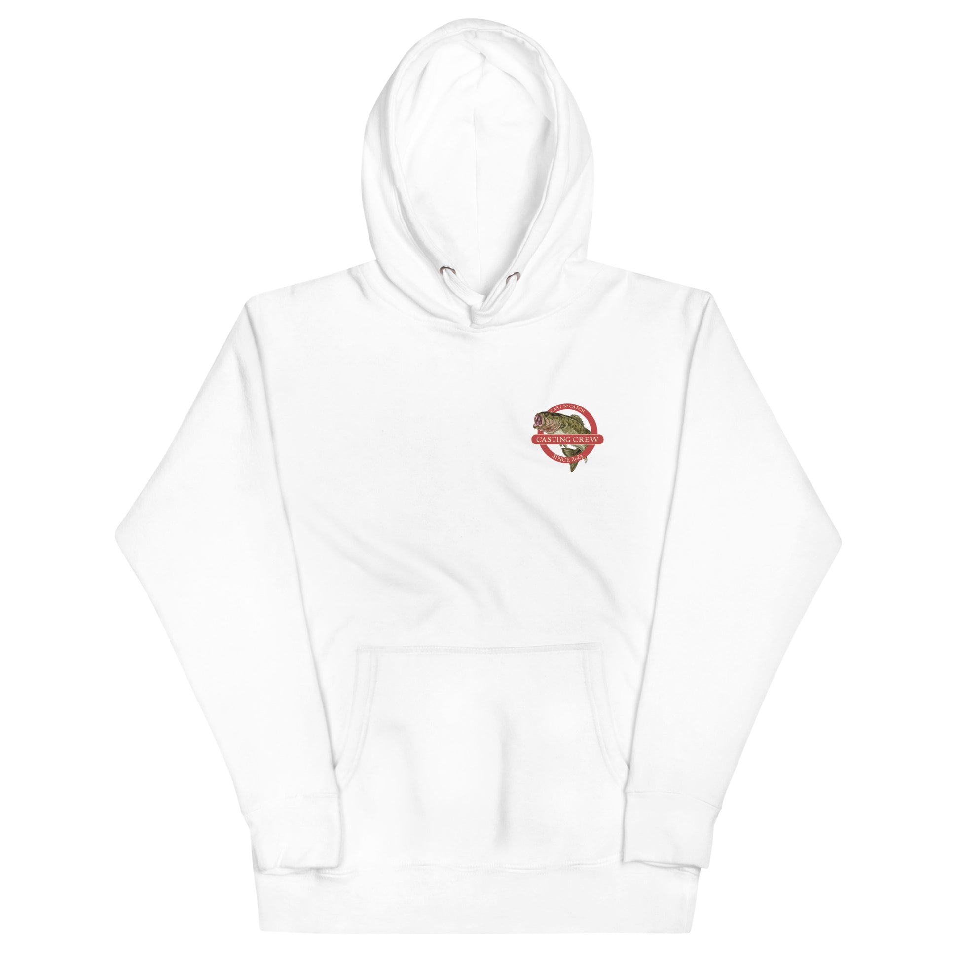 Casting Crew White Cast n' Catch Bass Fishing Hoodie, Front view